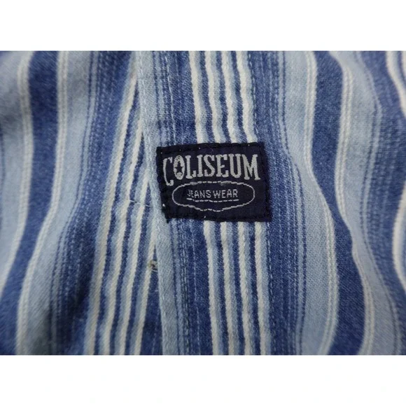 Coliseum Mens XL Blue White Striped Band Collar Long Sleeve Cotton Button Shirt